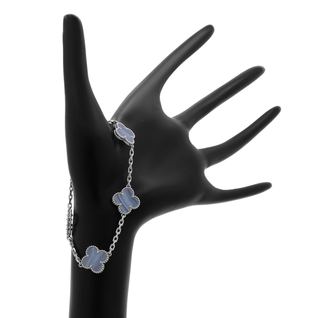 Van Cleef & Arpels 18K White Gold Chalcedony 5 Motifs Vintage Alhambra Bracelet Designer Jewellery Van Cleef and Arpels
