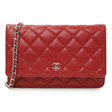 Chanel Red Quilted Calfskin Classic Wallet On Chain Handbags Chanel