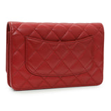 Chanel Red Quilted Calfskin Classic Wallet On Chain Handbags Chanel