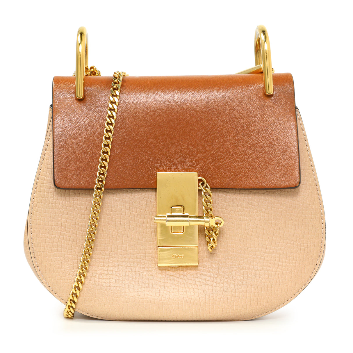 Chloe Beige Caramel Grained Calfskin Mini Drew Shoulder Bag