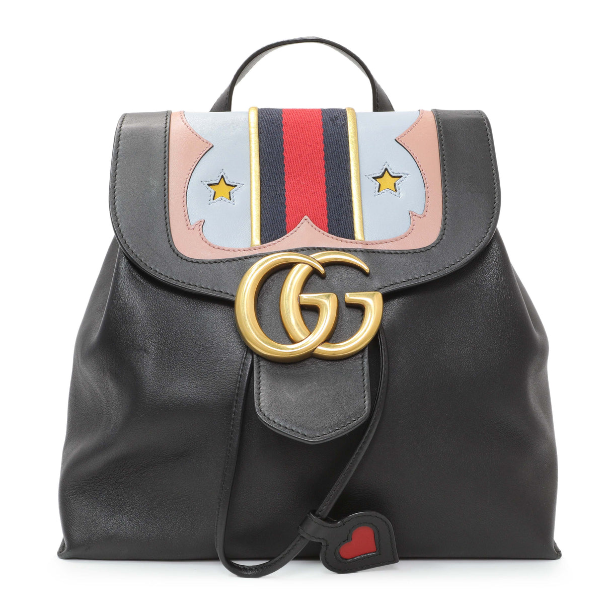 Gucci Black Calfskin Web GG Marmont Flap Chain Backpack Handbags Gucci