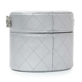 Chanel Silver Quilted Round Vanity Case With Chain Handbags Chanel