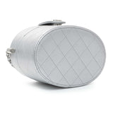 Chanel Silver Quilted Round Vanity Case With Chain Handbags Chanel
