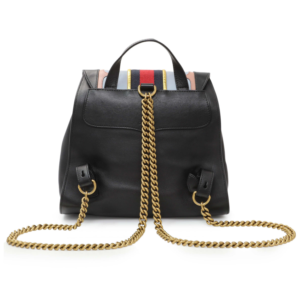 Gucci Black Calfskin Web GG Marmont Flap Chain Backpack Handbags Gucci