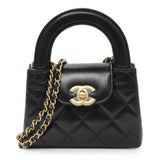 Chanel Black Shiny Aged Calfskin Quilted Mini Nano Kelly Shopper Handbags Chanel