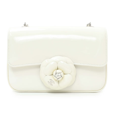 Chanel White Patent Calfskin Small Camellia Flap