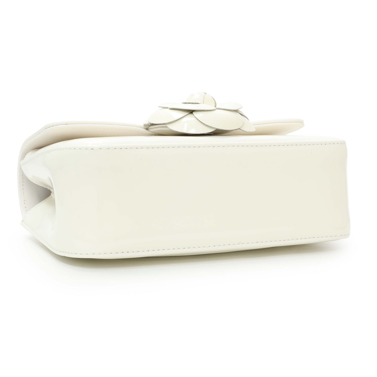 Chanel White Patent Calfskin Small Camellia Flap Handbags Chanel