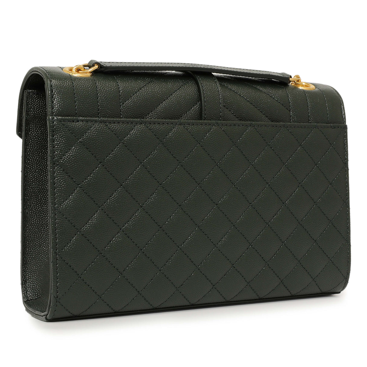 Saint Laurent Green Grain De Poudre Matelasse Chevron Medium Triquilt Monogram Satchel