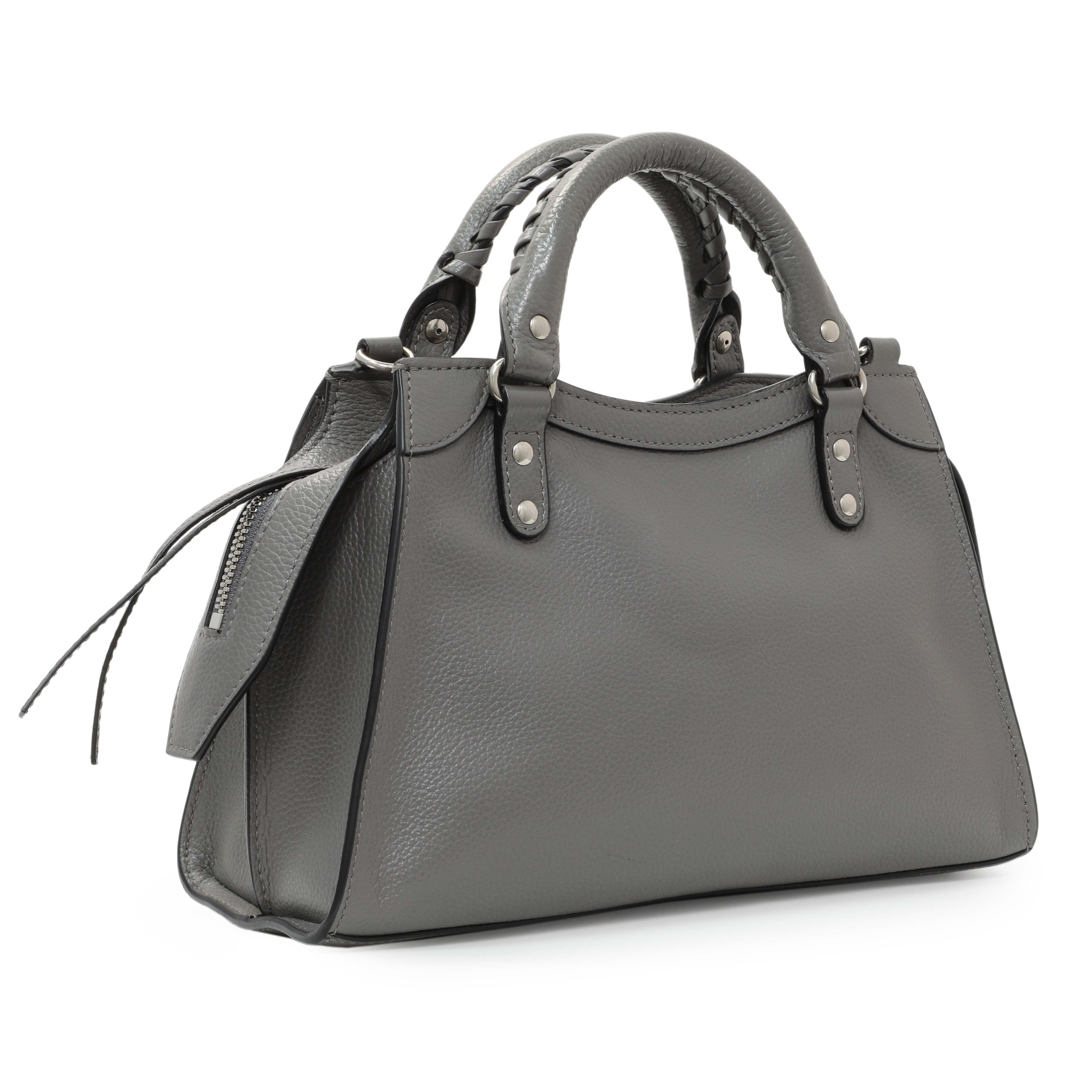 Balenciaga Grained Grey Calfskin Neo Classic Silver Hardware Mini