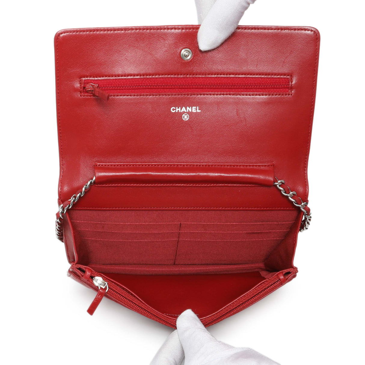 Chanel Red Quilted Calfskin Classic Wallet On Chain Handbags Chanel