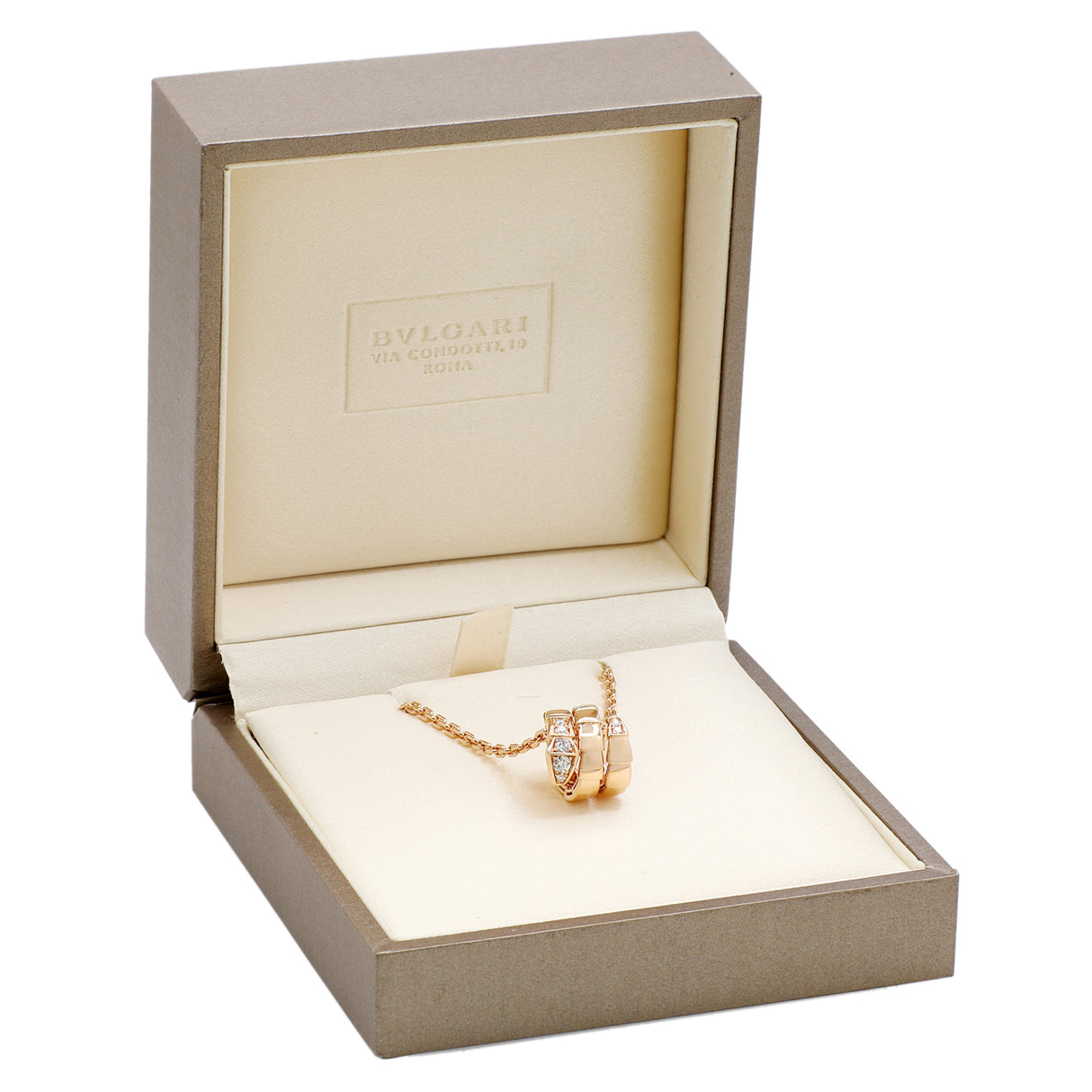 Bulgari 18K Rose Gold Diamond Serpenti Viper Necklace Designer Jewellery Bulgari