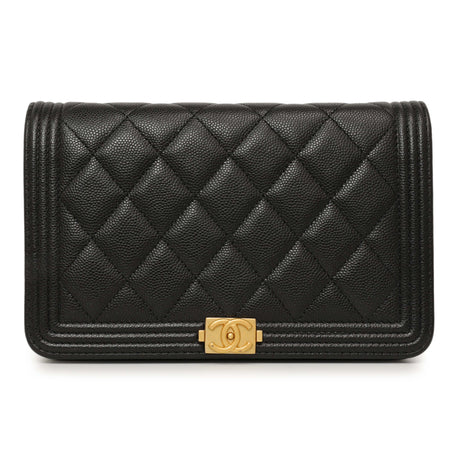 Chanel Black Quilted Caviar Boy Wallet On Chain WOC