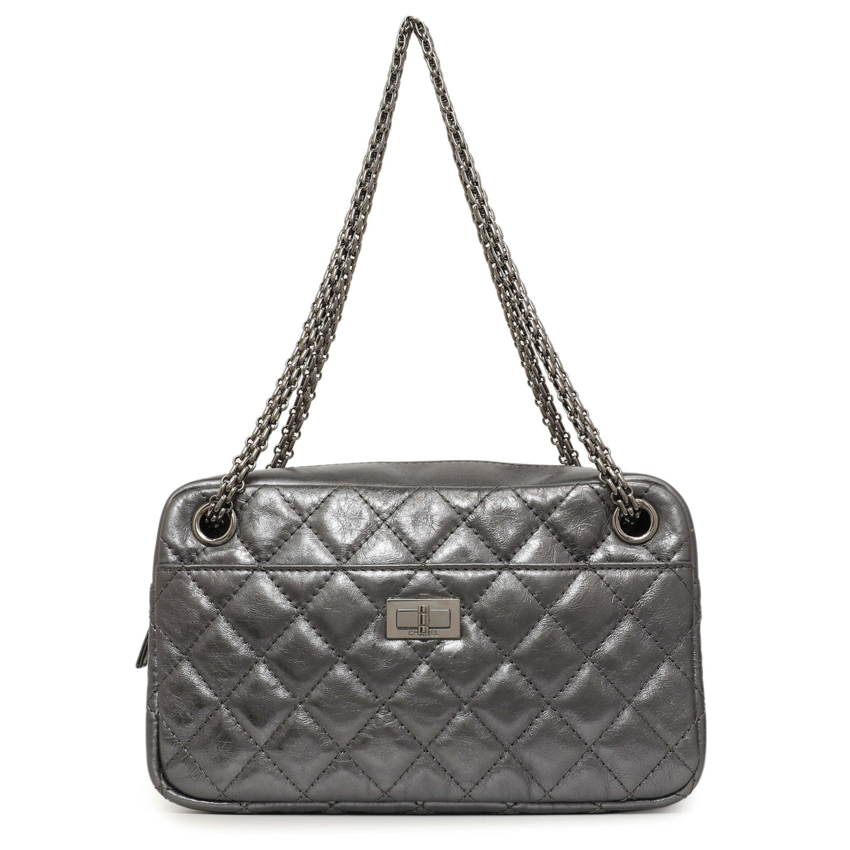 Chanel Dark Silver Metallic Quilted Aged Calfskin Small Reissue Camera Case