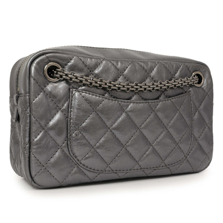 Chanel Dark Silver Metallic Quilted Aged Calfskin Small Reissue Camera Case