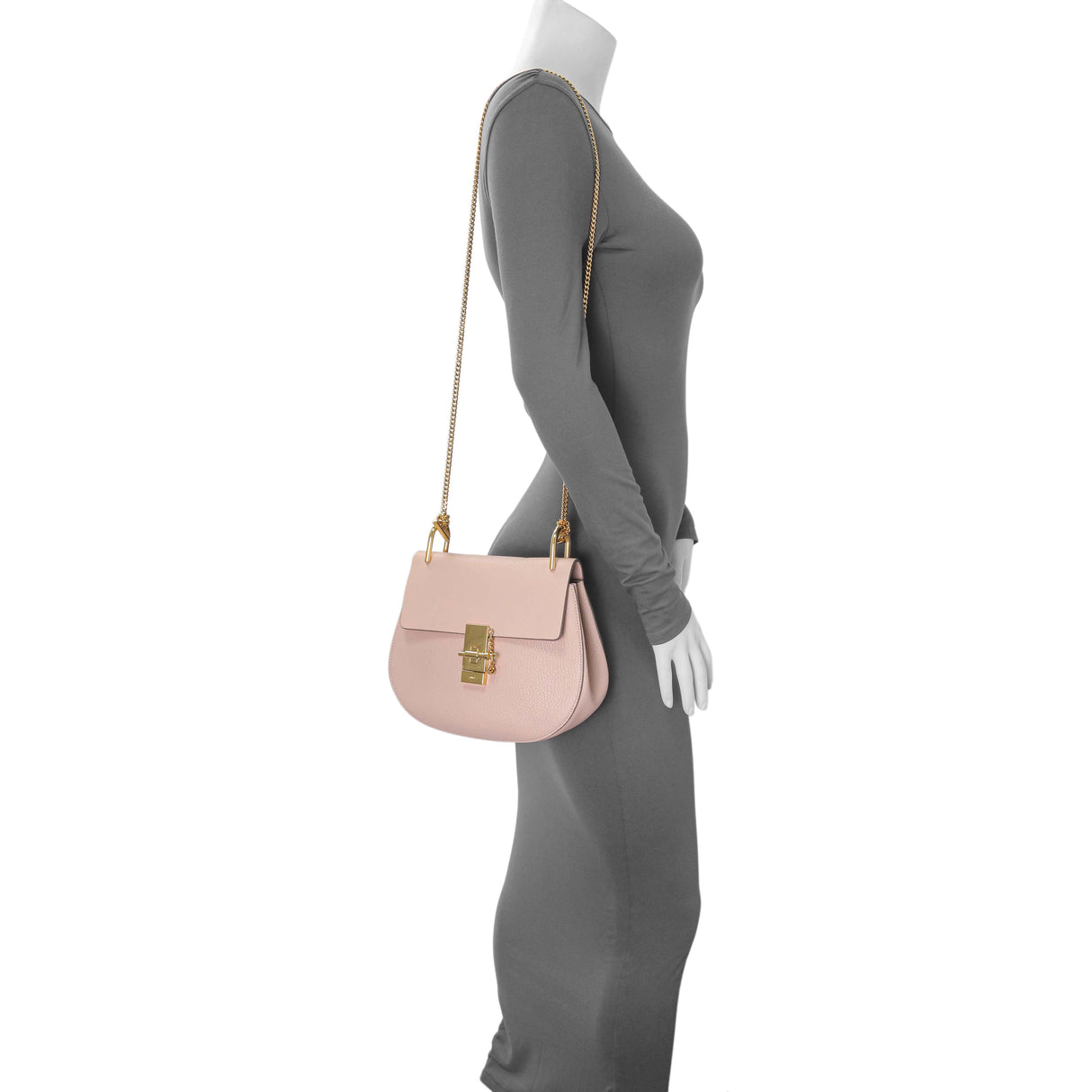 Chloe Pink Grained Lambskin Drew Shoulder Bag Handbags Chloe