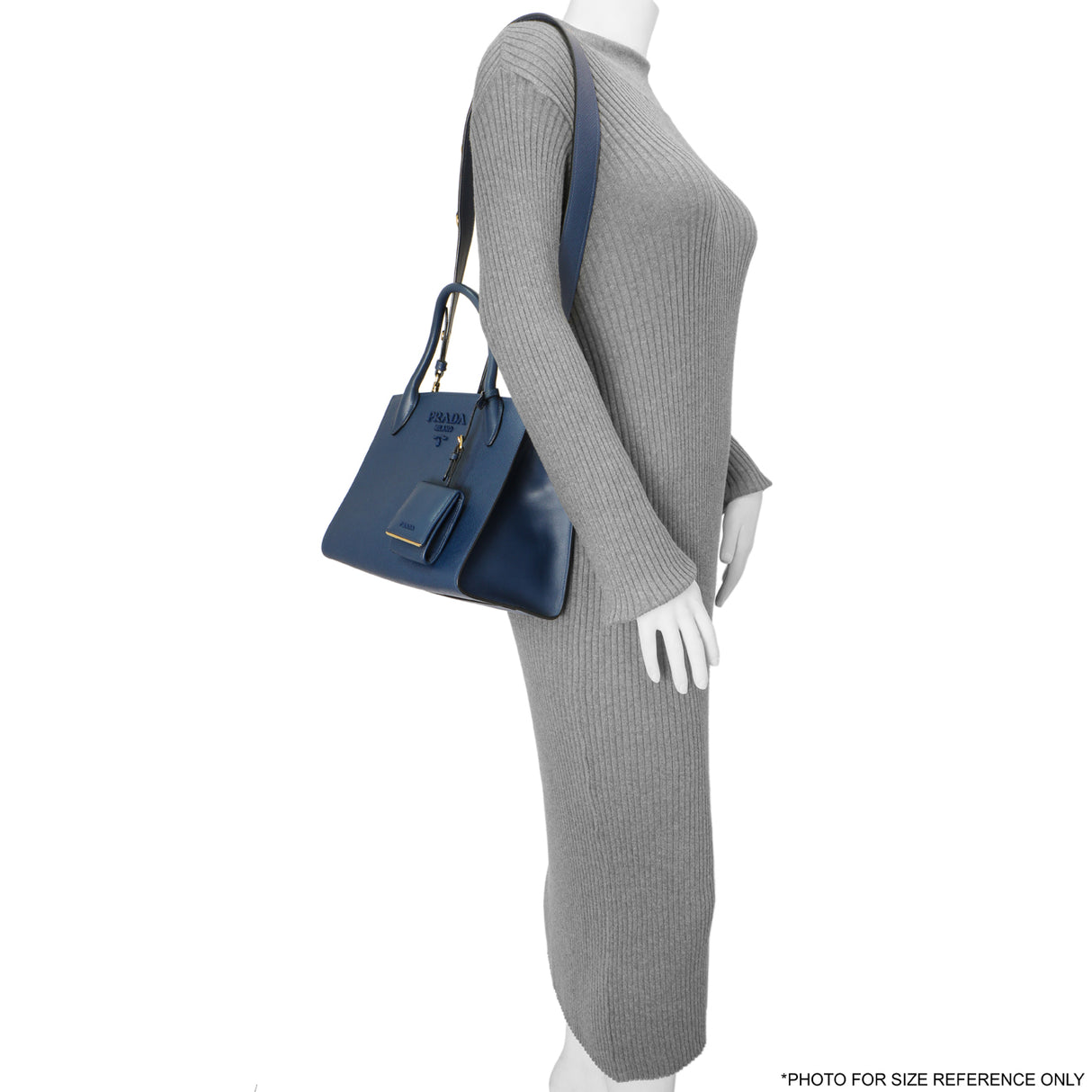 Prada Blue Saffiano Cuir Small Monochrome Top Handle Tote