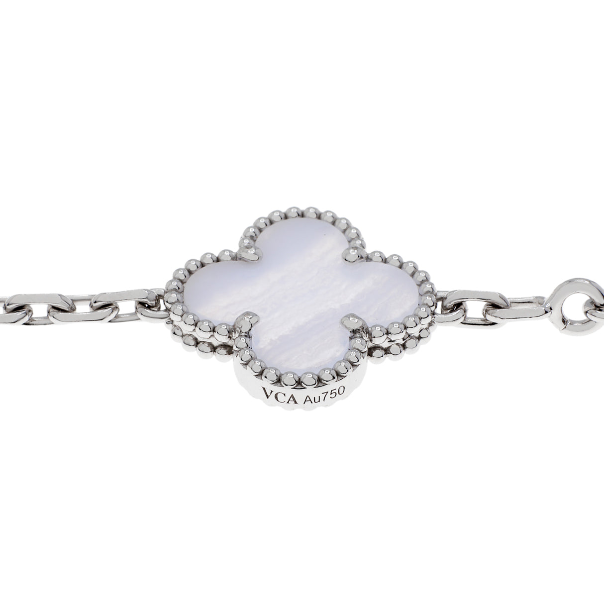 Van Cleef & Arpels 18K White Gold Chalcedony 5 Motifs Vintage Alhambra Bracelet Designer Jewellery Van Cleef and Arpels