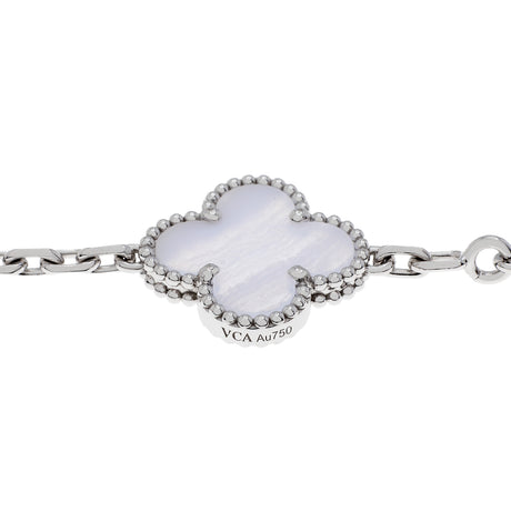 Van Cleef & Arpels 18K White Gold Chalcedony 5 Motifs Vintage Alhambra Bracelet Designer Jewellery Van Cleef and Arpels