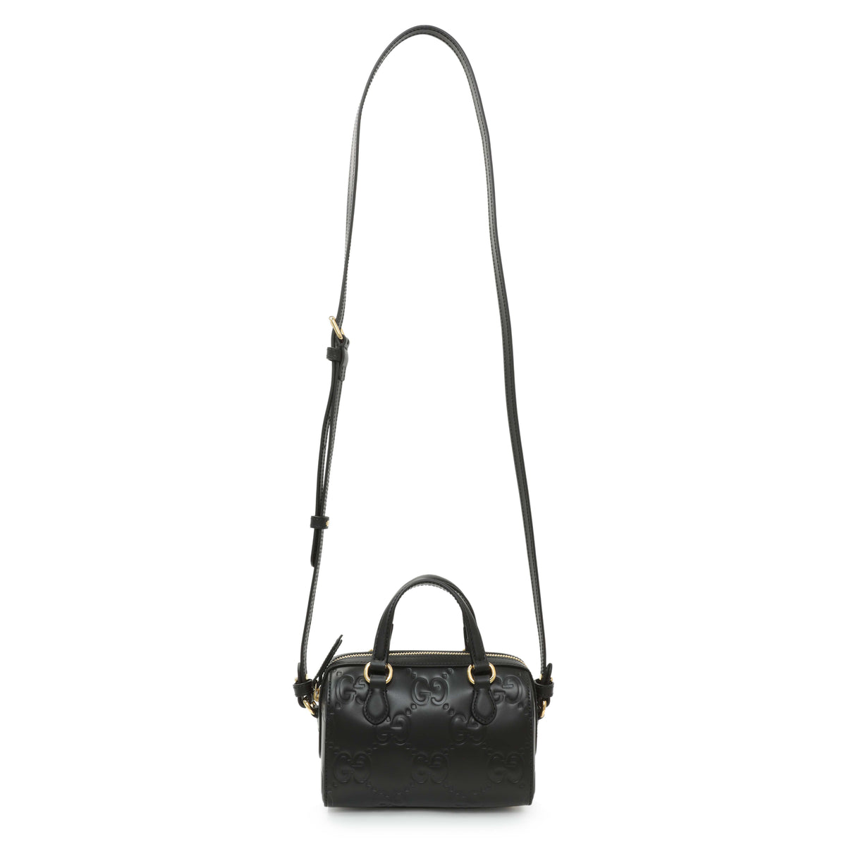 Gucci Black Calfskin Jumbo GG Embossed Super Mini Top Handle Bowler Bag Handbags Gucci