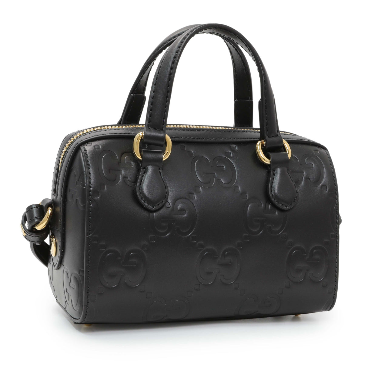 Gucci Black Calfskin Jumbo GG Embossed Super Mini Top Handle Bowler Bag Handbags Gucci
