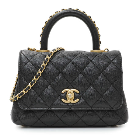 Chanel Black Caviar Quilted Extra Mini Coco Handle Handbags Chanel