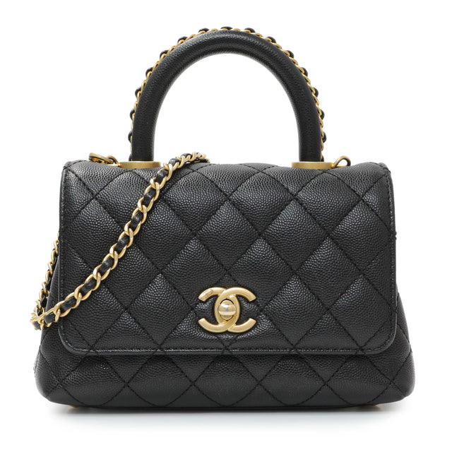 Chanel Black Caviar Quilted Extra Mini Coco Handle Handbags Chanel