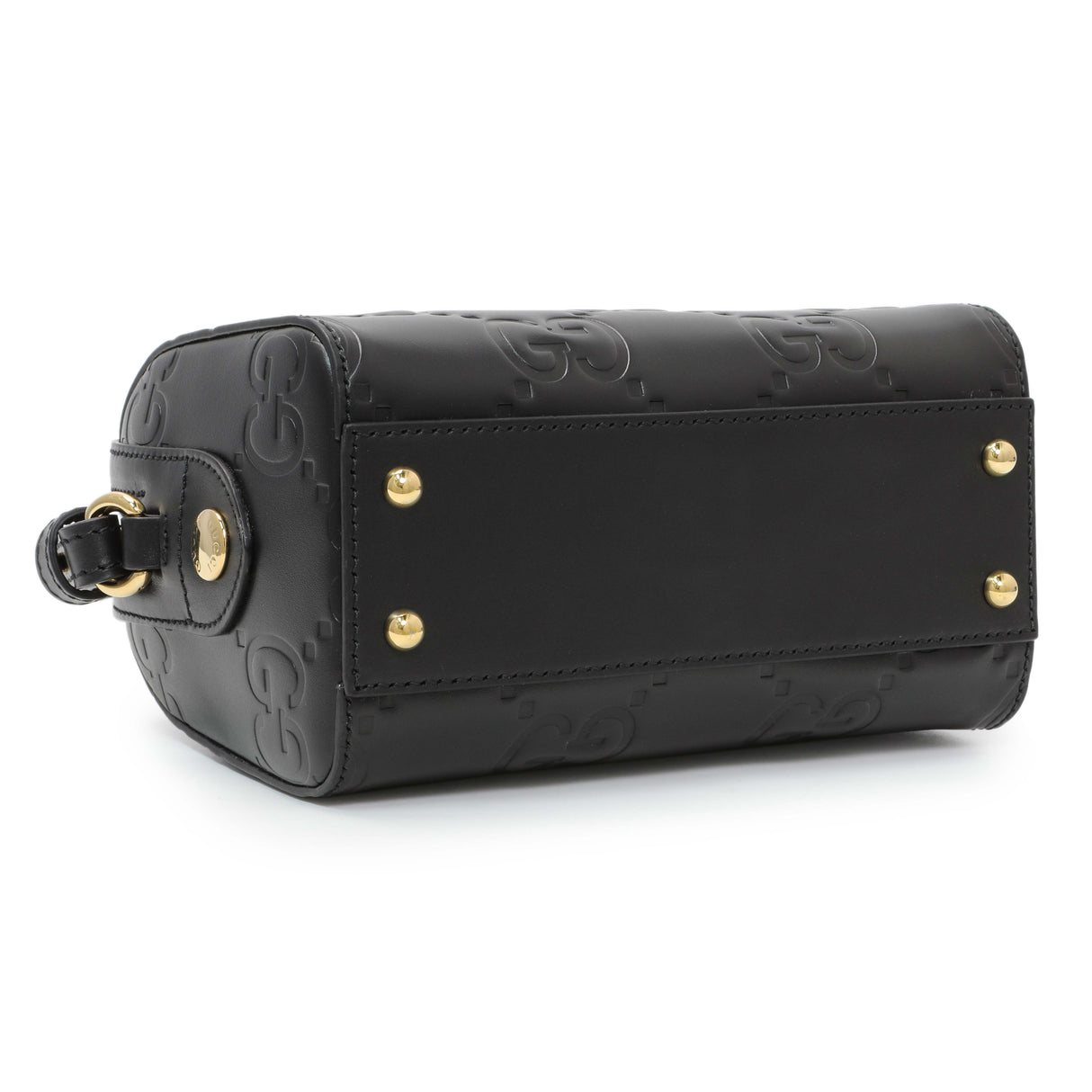 Gucci Black Calfskin Jumbo GG Embossed Super Mini Top Handle Bowler Bag Handbags Gucci