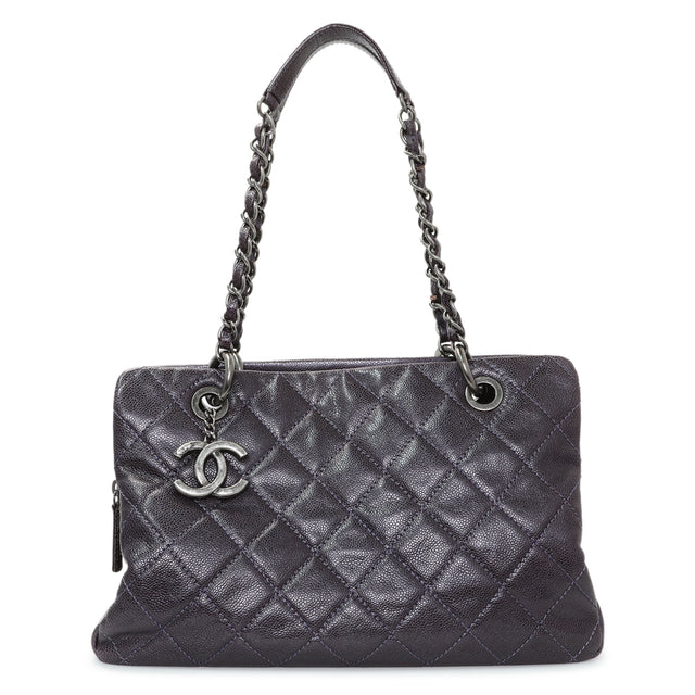 Chanel Purple Iridescent Caviar Quilted Chic Shopping Tote Handbags Chanel