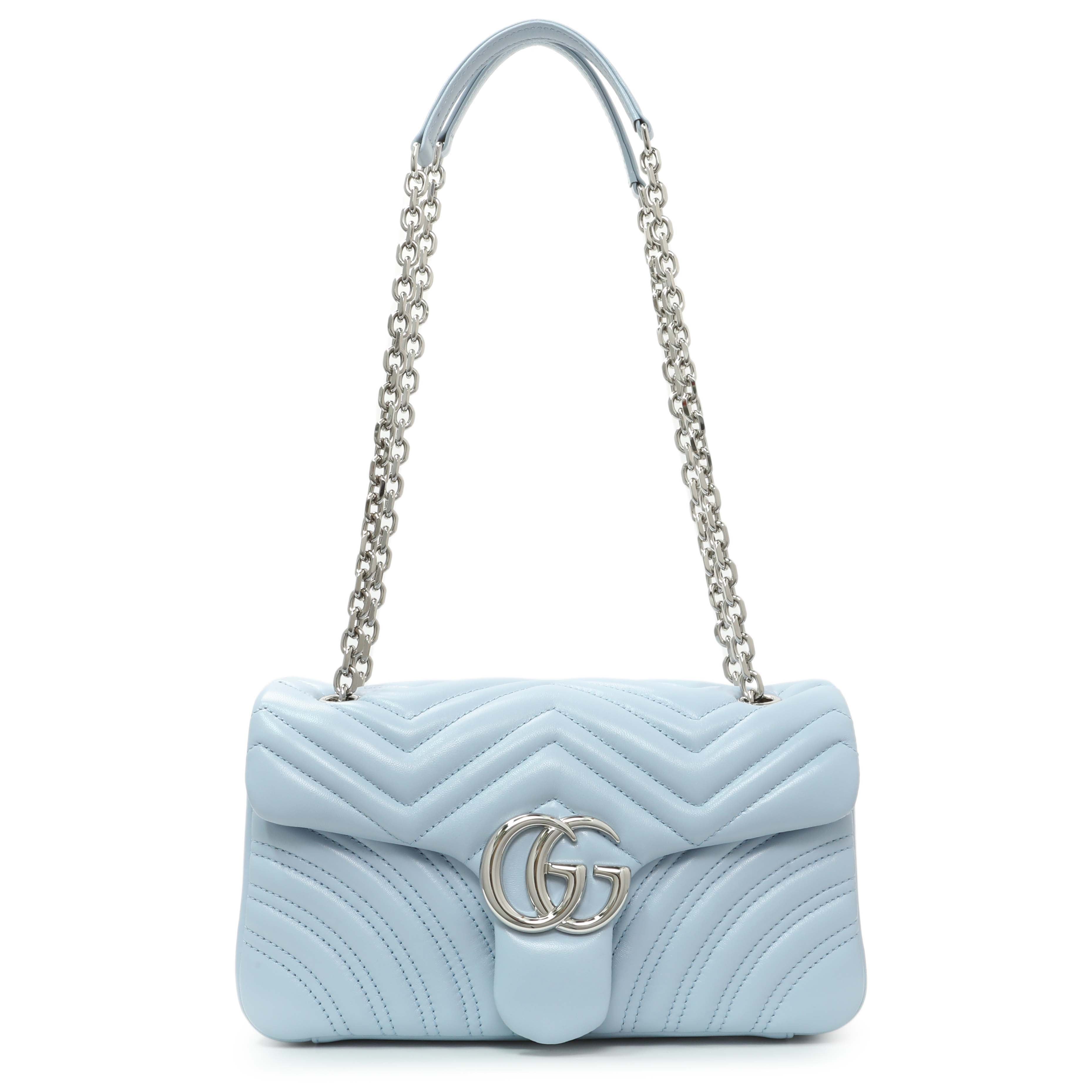 Gucci Light Blue Calfskin Matelasse Medium GG Marmont Shoulder Bag