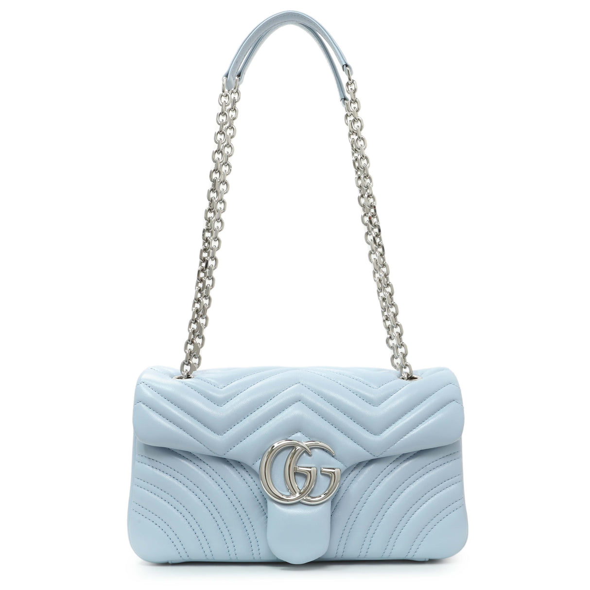 Gucci Light Blue Calfskin Matelasse Medium GG Marmont Shoulder Bag Handbags Gucci