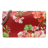 Gucci Cherry Calfskin Blooms Print Chain Wallet