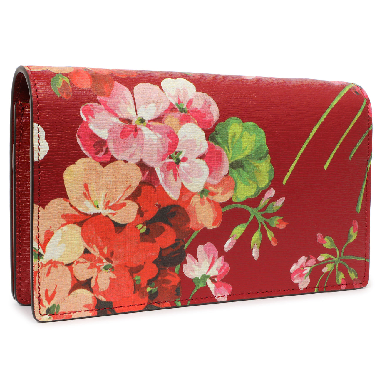 Gucci Cherry Calfskin Blooms Print Chain Wallet Modaselle