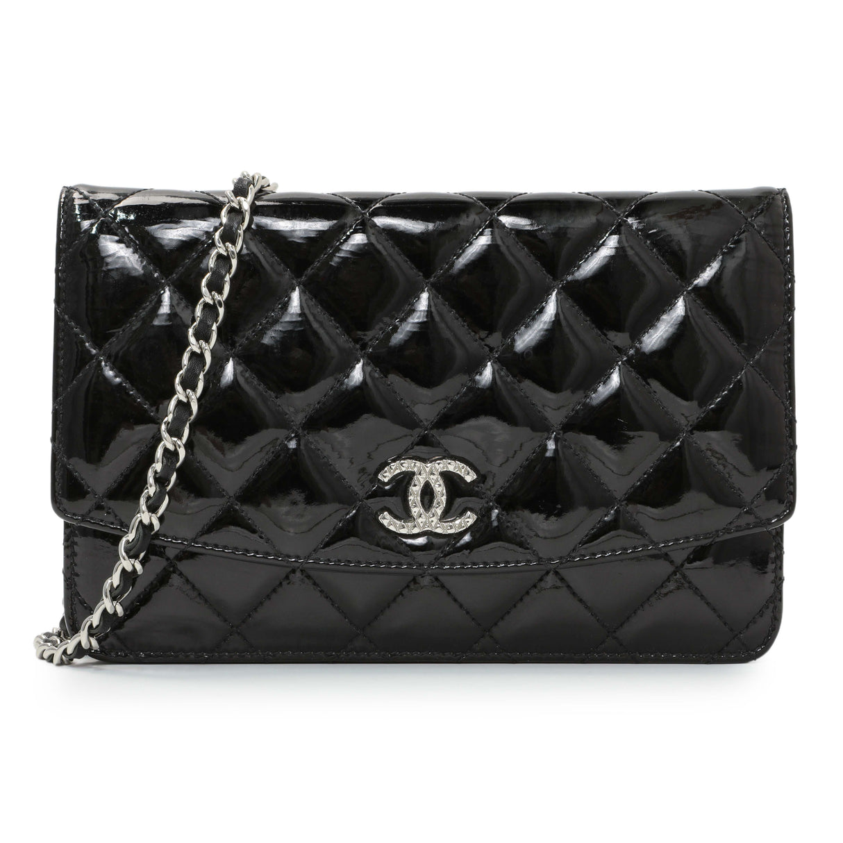 Chanel Black Quilted Patent Brilliant Wallet On Chain WOC Handbags Chanel