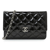 Chanel Black Quilted Patent Brilliant Wallet On Chain WOC Handbags Chanel