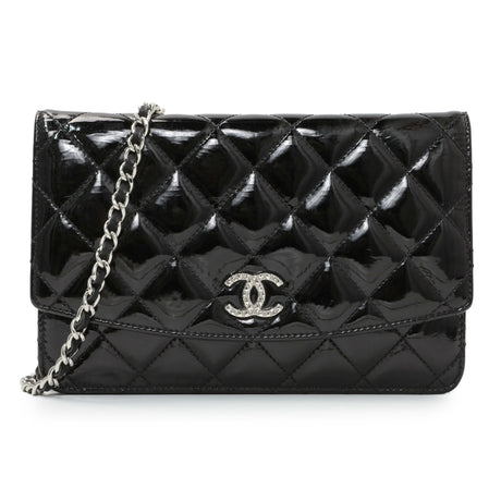 Chanel Black Quilted Patent Brilliant Wallet On Chain WOC Handbags Chanel