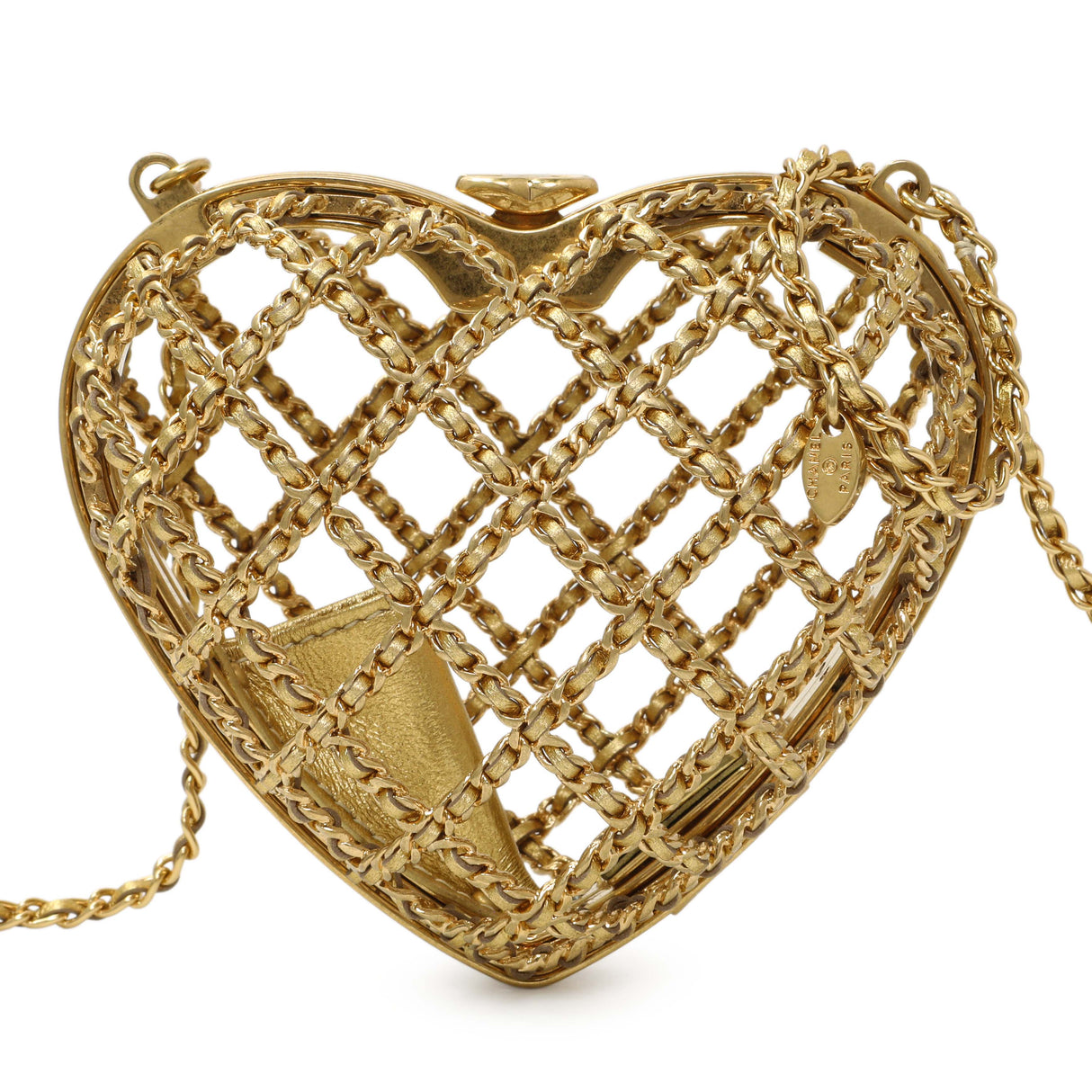 Chanel Metal Metallic Lambskin Heart Minaudiere Crossbody Handbags Chanel