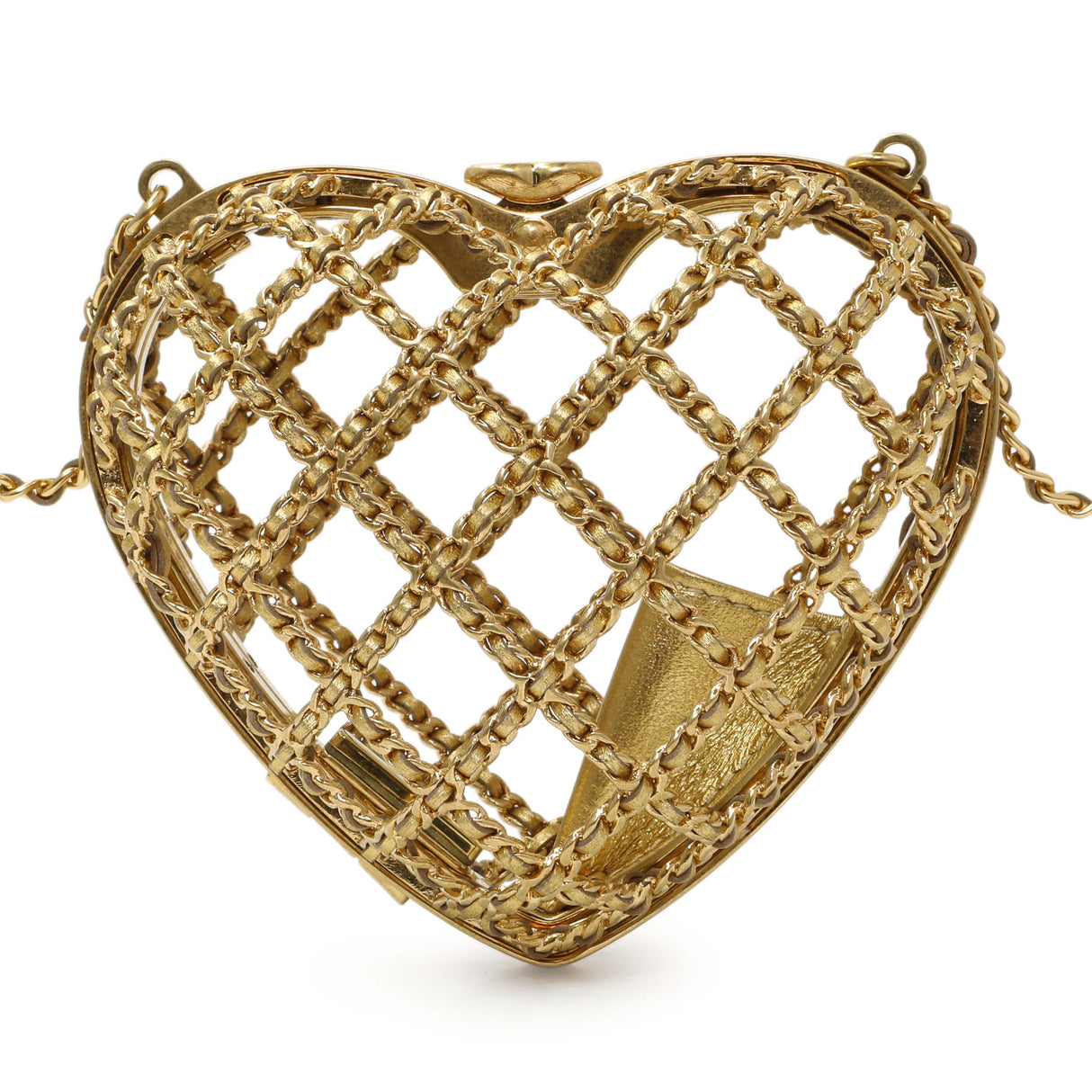Chanel Metal Metallic Lambskin Heart Minaudiere Crossbody Handbags Chanel