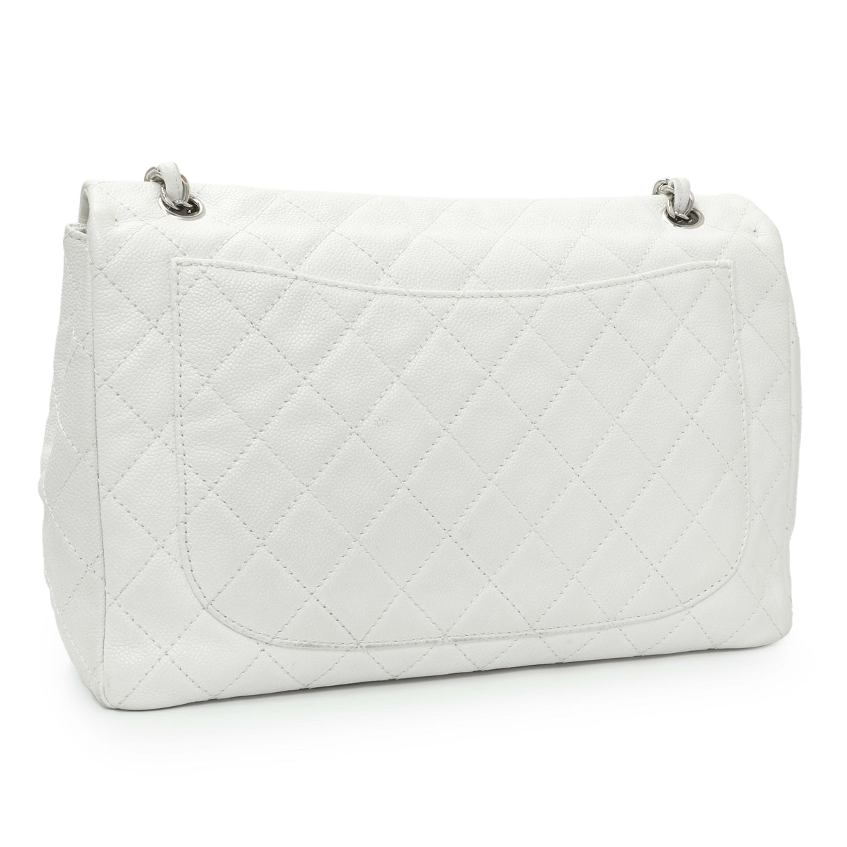 Chanel White Quilted Caviar Maxi Single Flap Handbags Chanel