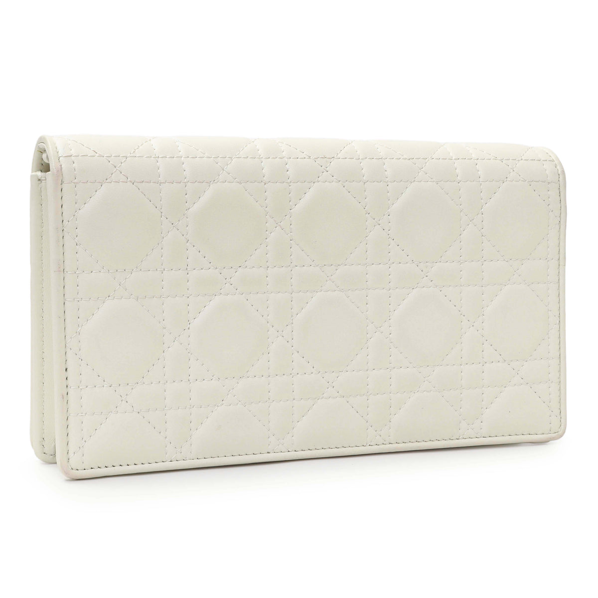 Christian Dior White Lambskin Cannage Lady Dior Pouch with Chain Handbags Christian Dior