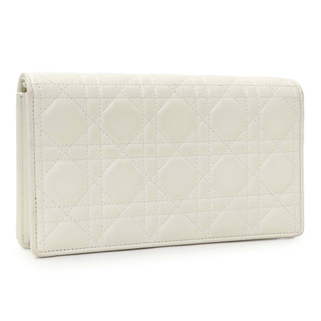 Christian Dior White Lambskin Cannage Lady Dior Pouch with Chain Handbags Christian Dior