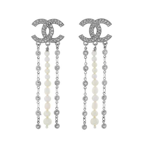 Chanel CC Pearl Crystal Drop Earrings Designer Jewellery Chanel