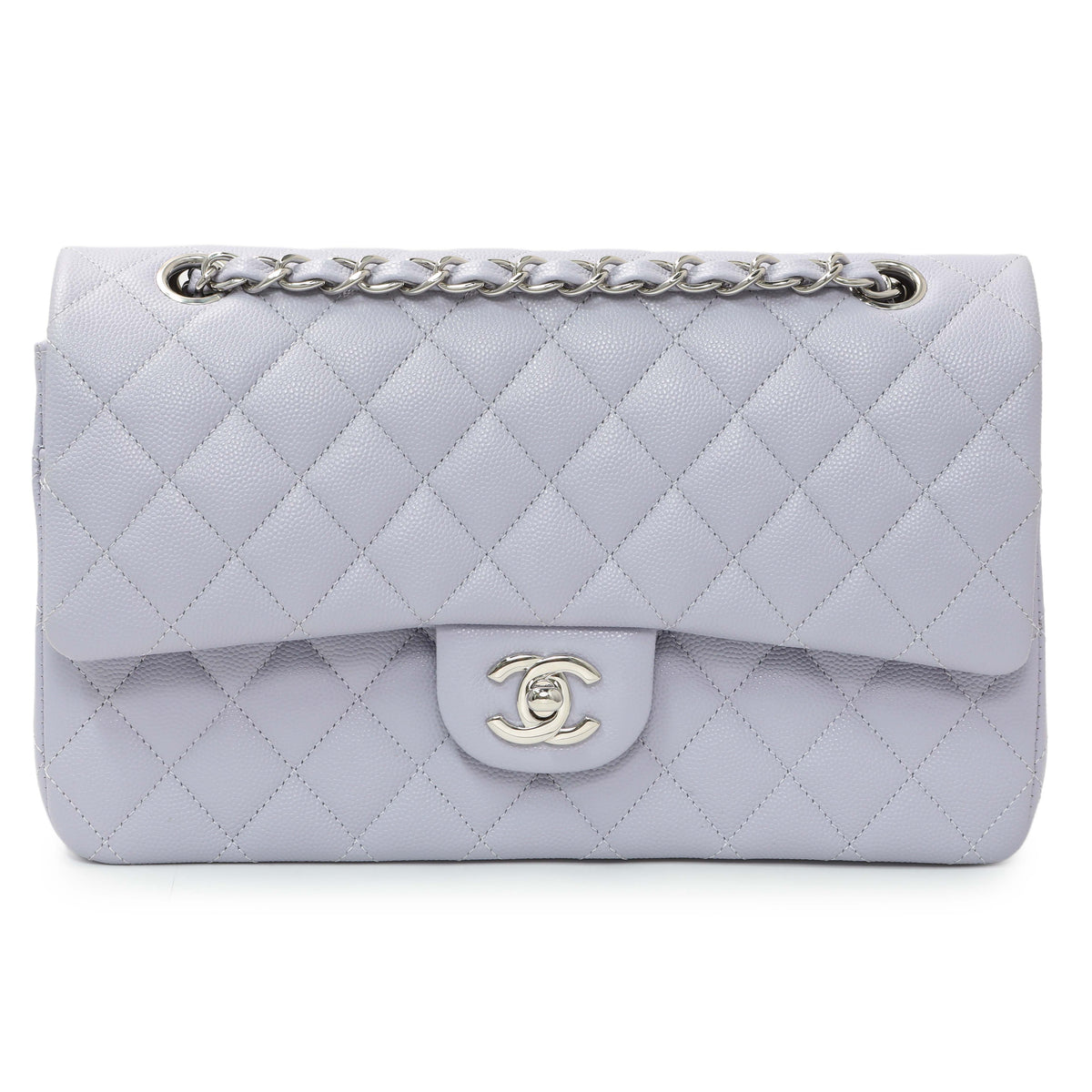 Chanel Purple Quilted Caviar Medium Double Flap Handbags Chanel