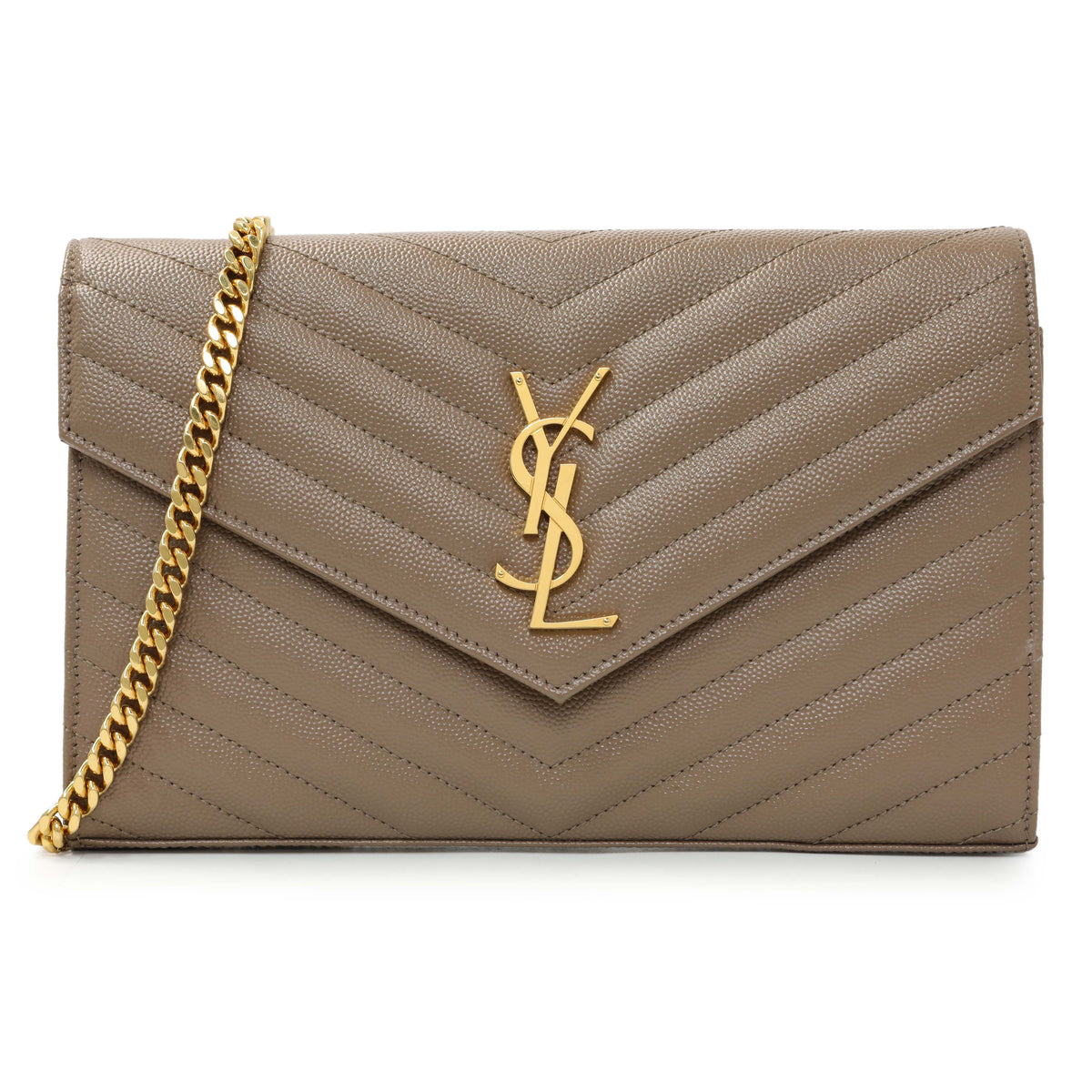 Saint Laurent Dark Beige Grain De Poudre Cassandre Chain Wallet