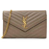 Saint Laurent Dark Beige Grain De Poudre Cassandre Chain Wallet