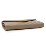 Saint Laurent Dark Beige Grain De Poudre Cassandre Chain Wallet