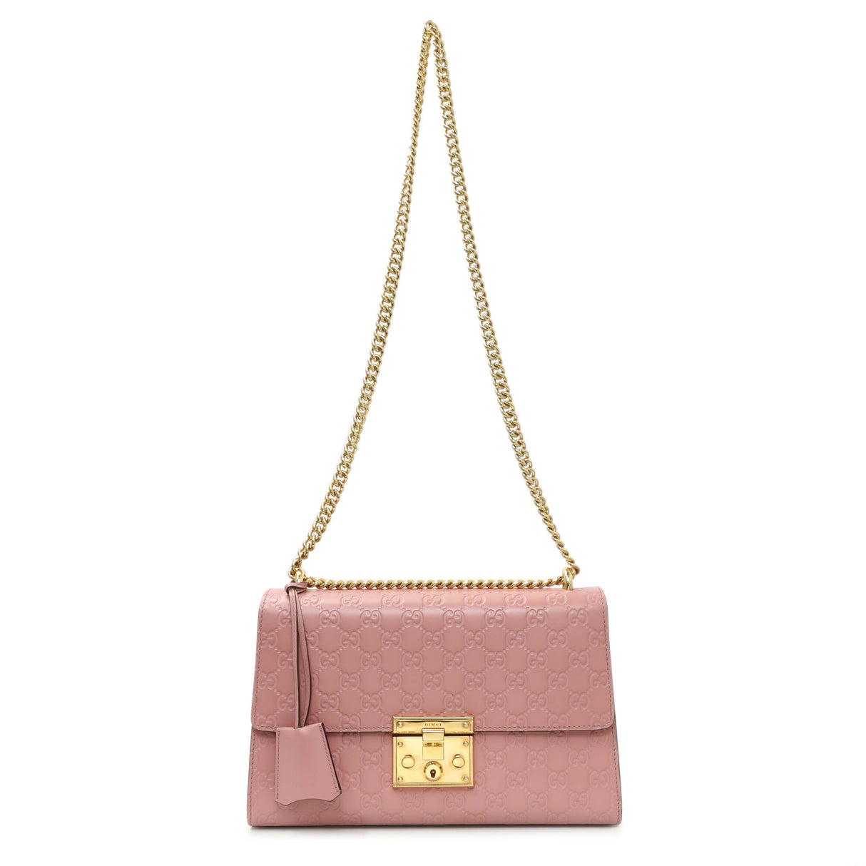 Gucci Pink Calfskin Medium Guccissima Padlock Flap Shoulder Bag Handbags Gucci