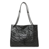 Saint Laurent Black Crinkled Calfskin Matelasse Monogram Medium Niki Shopper Handbags Saint Laurent