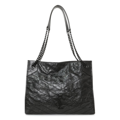 Saint Laurent Black Crinkled Calfskin Matelasse Monogram Medium Niki Shopper Handbags Saint Laurent