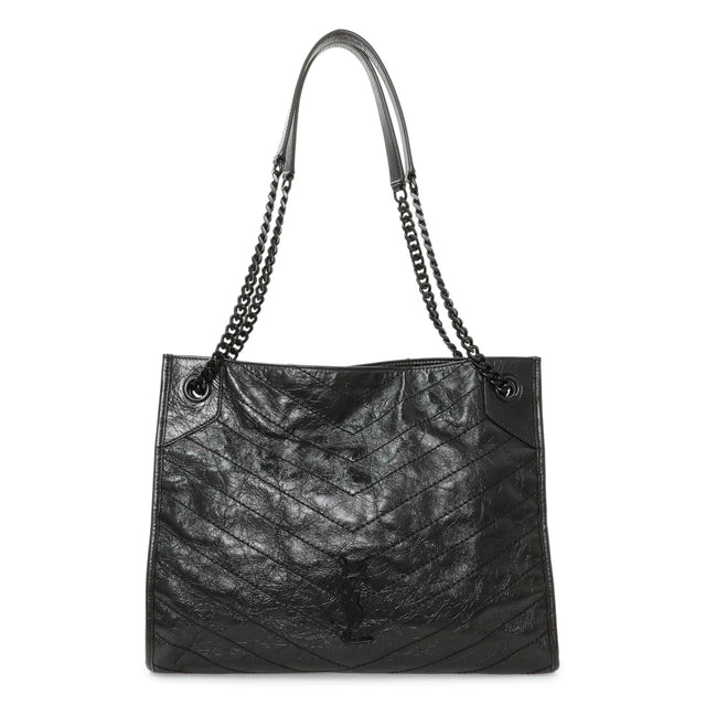 Saint Laurent Black Crinkled Calfskin Matelasse Monogram Medium Niki Shopper Handbags Saint Laurent