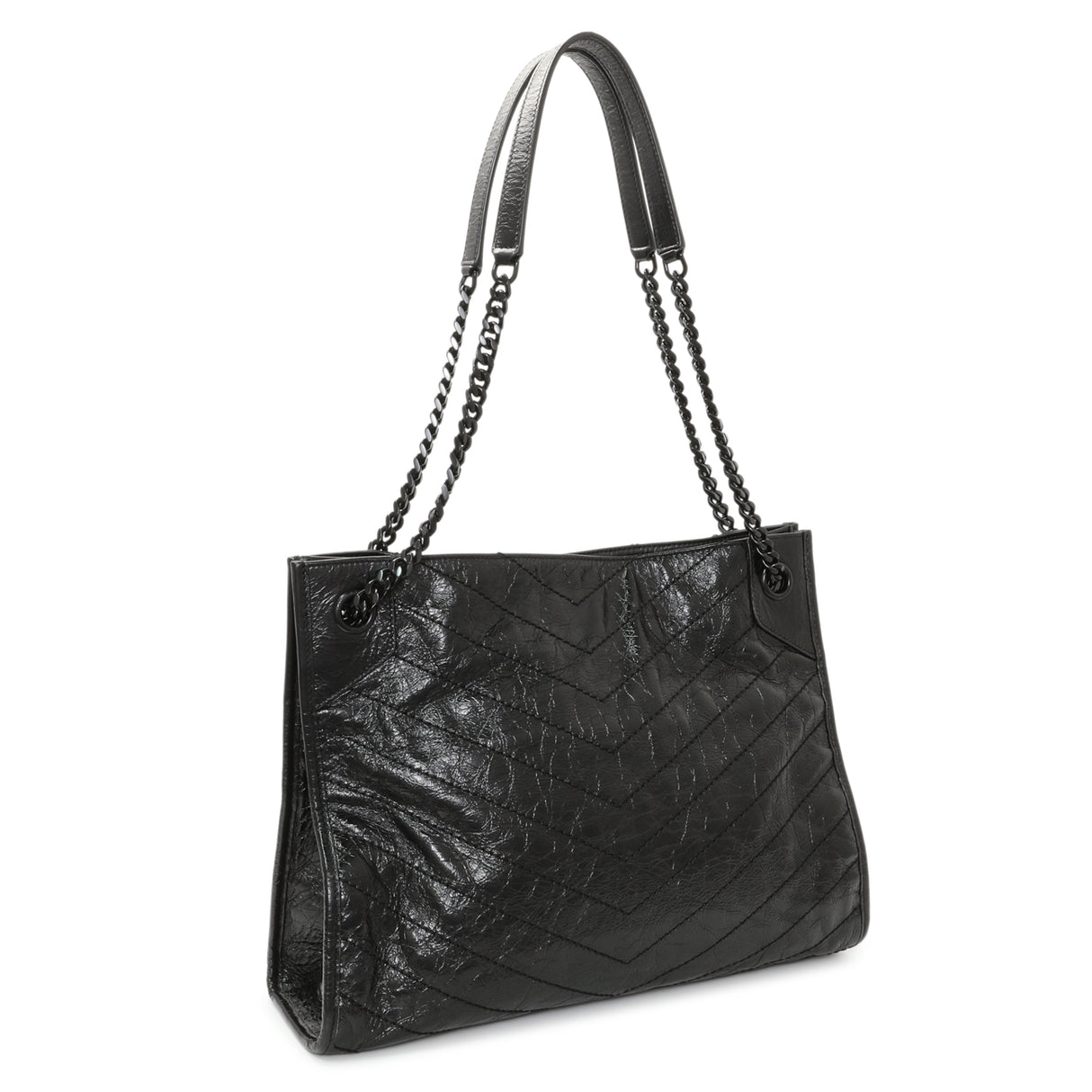 Saint Laurent Black Crinkled Calfskin Matelasse Monogram Medium Niki Shopper Handbags Saint Laurent